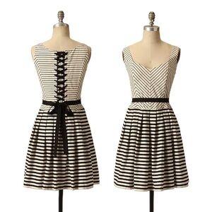 Corey Lynn Calter Corset Dress Size 6 US Ivory Black Lace Up Anthropologie